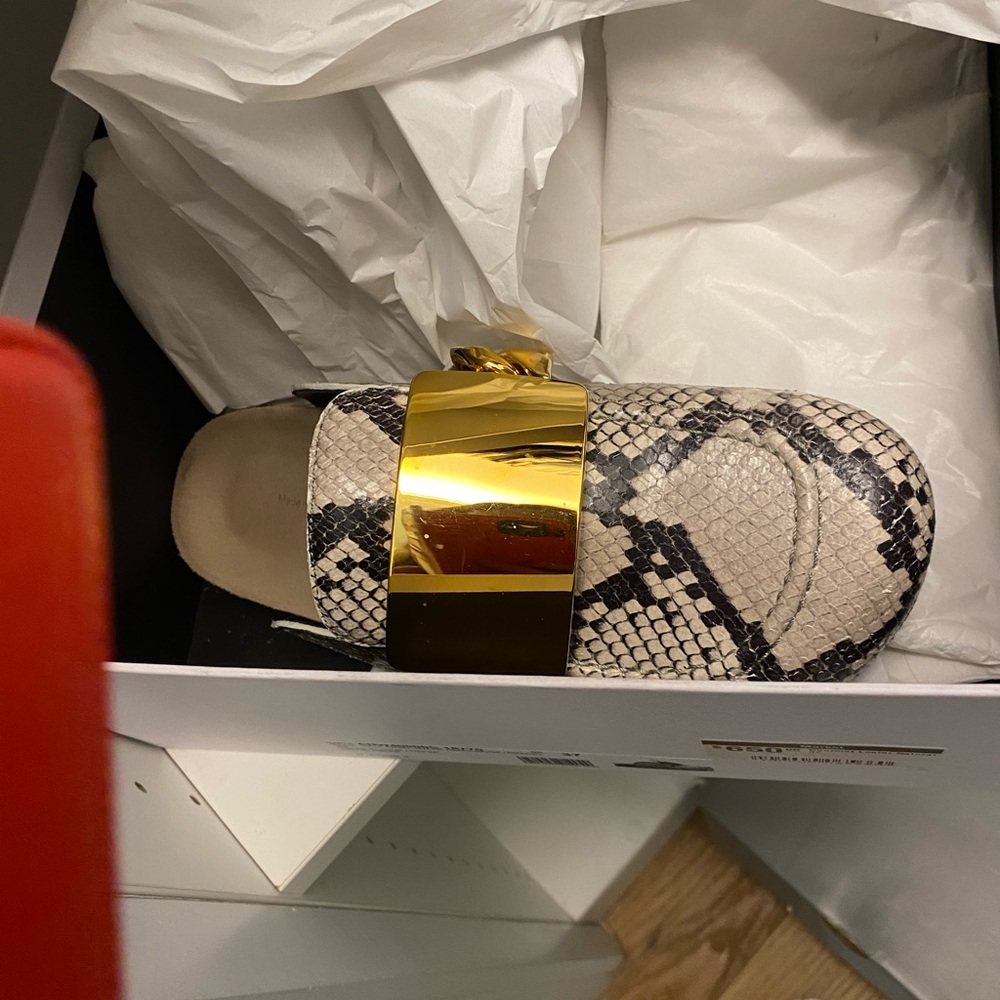 JW ANDERSON Gold and Snake Print Mules
